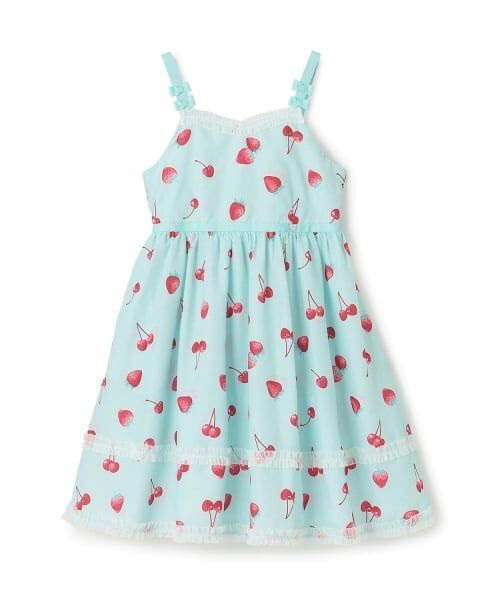 mezzo piano / メゾピアノ ミニ丈・ひざ丈ワンピース | イチゴチェリードット柄　キャミワンピース（ミント）