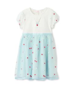 mezzo piano / メゾピアノ ミニ丈・ひざ丈ワンピース | イチゴ刺しゅうチュール　ドッキングワンピース