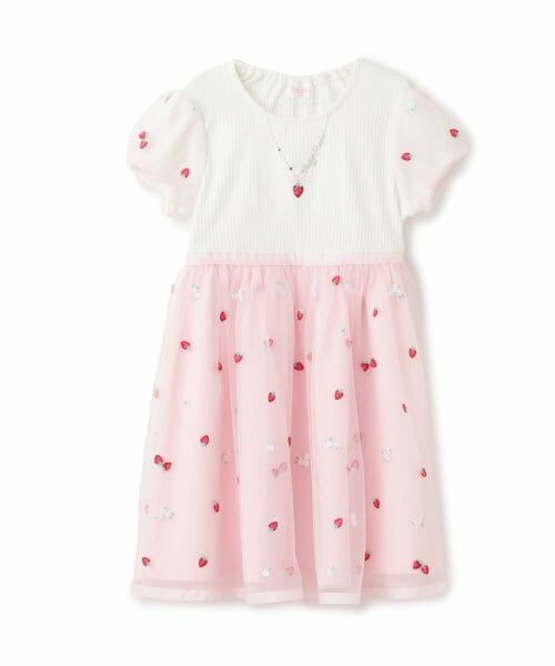 mezzo piano / メゾピアノ ミニ丈・ひざ丈ワンピース | イチゴ刺しゅうチュール ドッキングワンピース | 詳細10