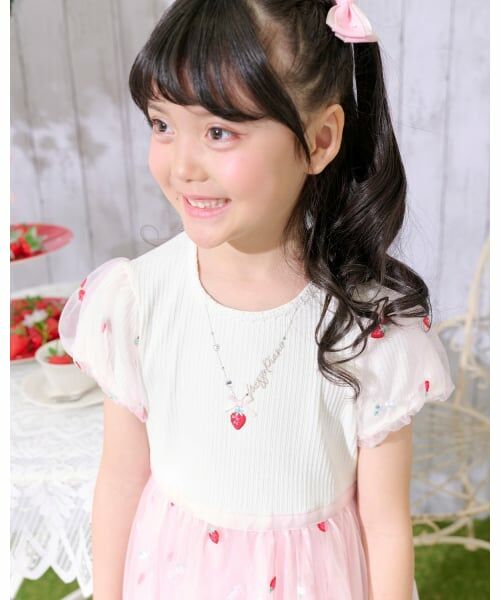 mezzo piano / メゾピアノ ミニ丈・ひざ丈ワンピース | イチゴ刺しゅうチュール ドッキングワンピース | 詳細12