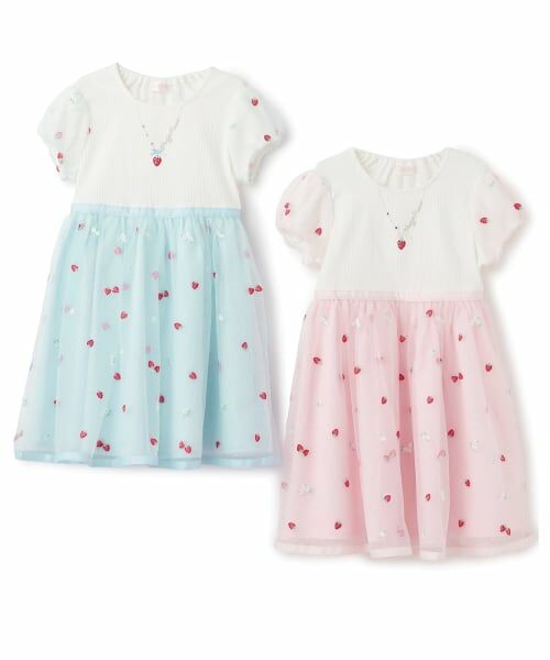 mezzo piano / メゾピアノ ミニ丈・ひざ丈ワンピース | イチゴ刺しゅうチュール ドッキングワンピース | 詳細8