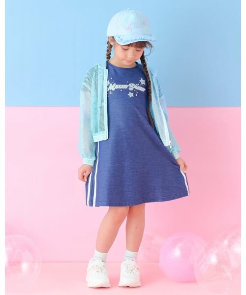 mezzo piano / メゾピアノ ミニ丈・ひざ丈ワンピース | メッシュZIPパーカ　＆肩開きカットワンピースセット（ミント）