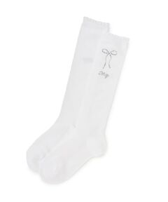 mezzo piano / メゾピアノ ソックス | ラインストーンつき　透かし柄ハイソックス【日本製】