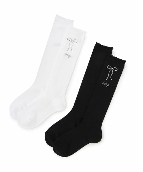 mezzo piano / メゾピアノ ソックス | ラインストーンつき　透かし柄ハイソックス【日本製】 | 詳細4