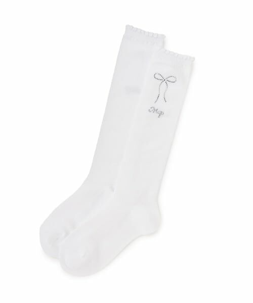 mezzo piano / メゾピアノ ソックス | ラインストーンつき　透かし柄ハイソックス【日本製】（白）