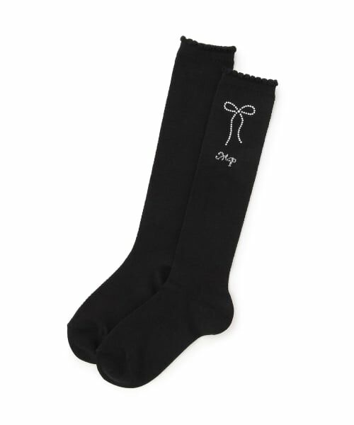 mezzo piano / メゾピアノ ソックス | ラインストーンつき　透かし柄ハイソックス【日本製】（黒）