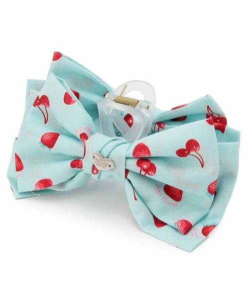 mezzo piano / メゾピアノ ヘアピン | イチゴチェリードット柄　リボンヘアクリップ（ミント）