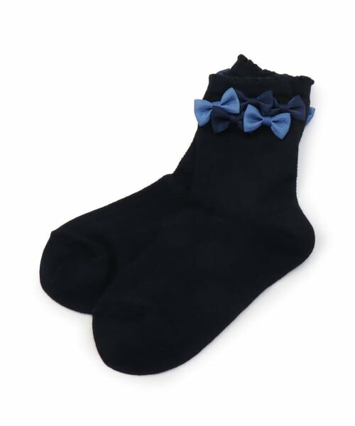 mezzo piano / メゾピアノ ソックス | リボンイッパイ クルーソックス【日本製】(紺)