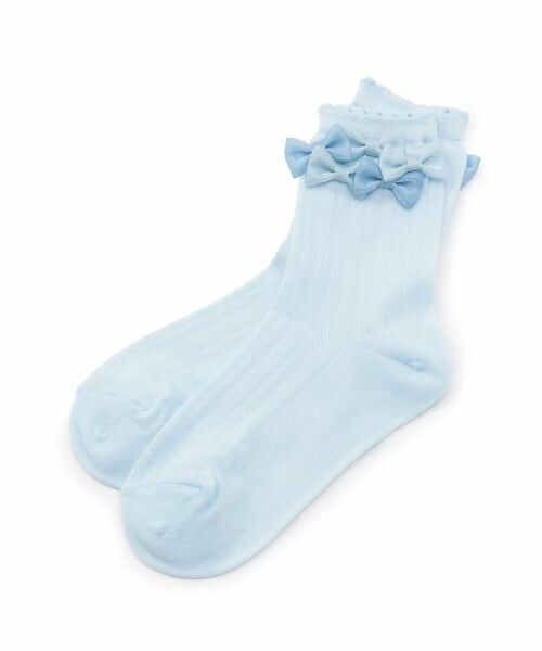 mezzo piano / メゾピアノ ソックス | リボンイッパイ クルーソックス【日本製】(サックス)