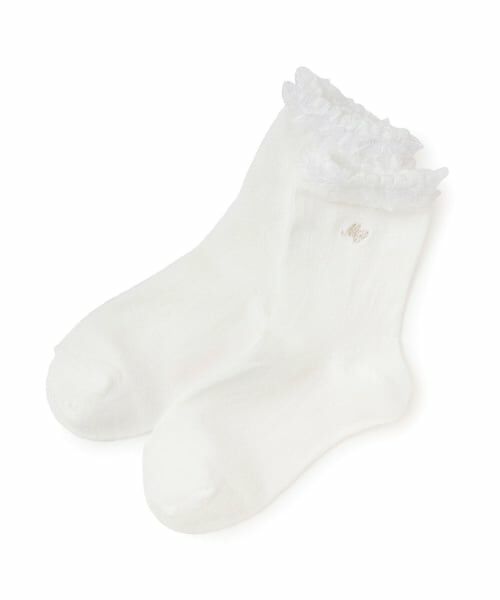 mezzo piano / メゾピアノ ソックス | フリル　ロゴ刺繍ソックス（白）