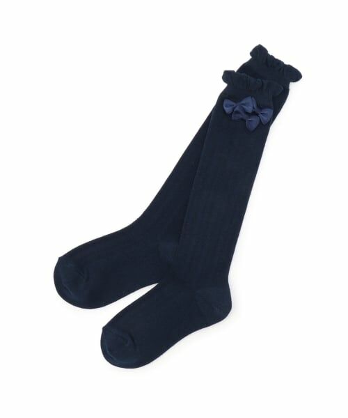 mezzo piano / メゾピアノ ソックス | リボンイッパイ　ハイソックス【日本製】（紺）