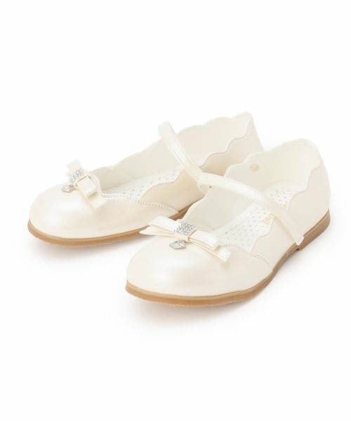 mezzo piano / メゾピアノ ビジネス・ドレスシューズ | スカラップリボン　バレエシューズ（白）