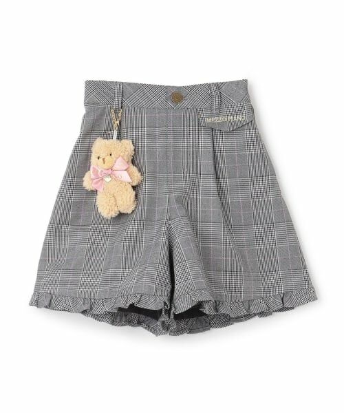 mezzo piano / メゾピアノ ショート・ハーフ・半端丈パンツ | 【人気商品再入荷】【直営店で取り扱い無し】クマチャームつき　グレンチェックショートパンツ（黒）