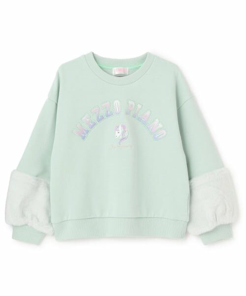 mezzo piano / メゾピアノ スウェット | 6044212R どうぶつロゴ　ファー袖トレーナー（ミント）