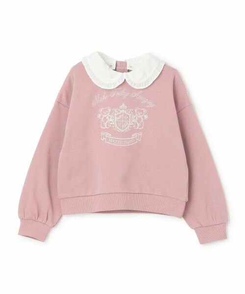 mezzo piano / メゾピアノ スウェット | 【人気商品再入荷】【直営店で取り扱い無し】カレッジ刺しゅう　衿つきトレーナー（ピンク）