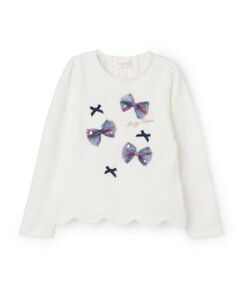 mezzo piano / メゾピアノ Tシャツ | 【人気商品再入荷】【直営店で取り扱い無し】チェックリボンいっぱい　長袖Tシャツ