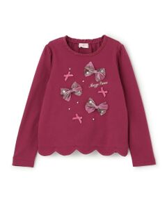 mezzo piano / メゾピアノ Tシャツ | 【人気商品再入荷】【直営店で取り扱い無し】チェックリボンいっぱい　長袖Tシャツ