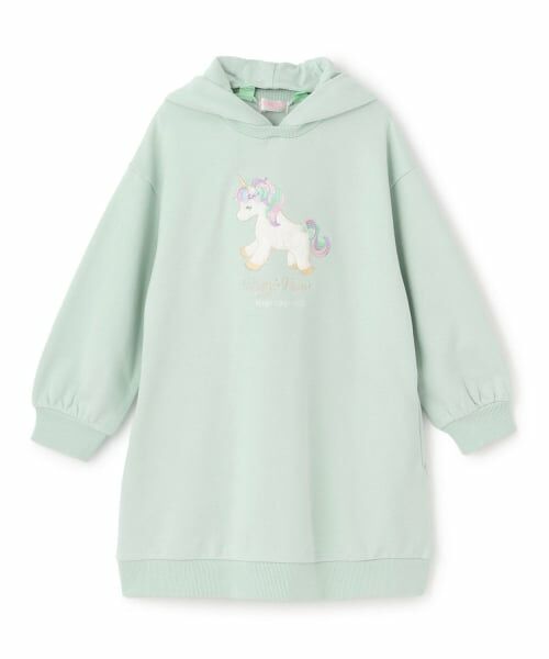 mezzo piano / メゾピアノ ミニ丈・ひざ丈ワンピース | 6044316R どうぶつモチーフ　パーカワンピース（ミント）