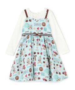 mezzo piano / メゾピアノ ミニ丈・ひざ丈ワンピース | 【人気商品再入荷】【直営店で取り扱い無し】ボンボンショコラ柄　ドッキングワンピース