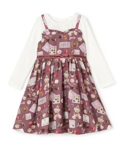 mezzo piano / メゾピアノ ミニ丈・ひざ丈ワンピース | 【人気商品再入荷】【直営店で取り扱い無し】ボンボンショコラ柄　ドッキングワンピース