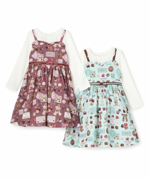 mezzo piano / メゾピアノ ミニ丈・ひざ丈ワンピース | 【人気商品再入荷】【直営店で取り扱い無し】ボンボンショコラ柄　ドッキングワンピース | 詳細9