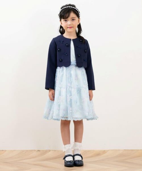 mezzo piano / メゾピアノ ドレス | 花ブーケレース刺しゅう　ワンピース（サックス）