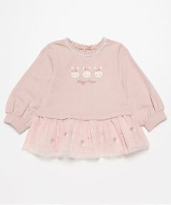 mezzo piano / メゾピアノ スウェット | 【人気商品再入荷】【直営店で取り扱い無し】チュール刺しゅう　裾ペプラムトレーナー