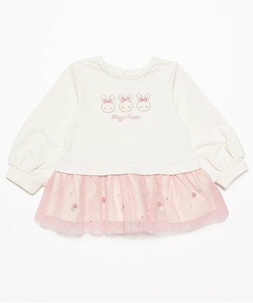 mezzo piano / メゾピアノ スウェット | 【人気商品再入荷】【直営店で取り扱い無し】チュール刺しゅう　裾ペプラムトレーナー（アイボリー）