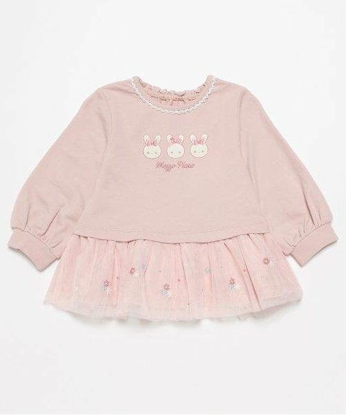 mezzo piano / メゾピアノ スウェット | 【人気商品再入荷】【直営店で取り扱い無し】チュール刺しゅう　裾ペプラムトレーナー（ライト ピンク）