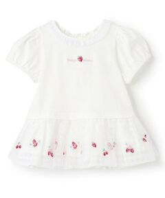 mezzo piano / メゾピアノ その他トップス | 【人気商品再入荷】【直営店で取り扱い無し】イチゴ刺しゅう裾フリル　半袖チュニック