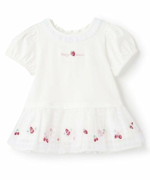 mezzo piano / メゾピアノ その他トップス | 【人気商品再入荷】【直営店で取り扱い無し】イチゴ刺しゅう裾フリル　半袖チュニック（白）