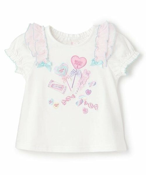 mezzo piano / メゾピアノ Tシャツ | 【人気商品再入荷】【直営店で取り扱い無し】キャンディフリル半袖Ｔシャツ（白）