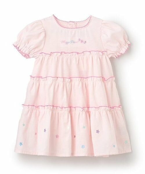 mezzo piano / メゾピアノ ミニ丈・ひざ丈ワンピース | 【人気商品再入荷】【直営店で取り扱い無し】キャンディ刺しゅう　半袖ティアードワンピース（ライト ピンク）