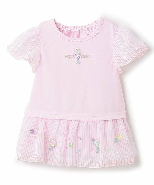 mezzo piano / メゾピアノ その他トップス | 【人気商品再入荷】【直営店で取り扱い無し】ソーダ刺しゅう裾フリル半袖チュニック（ライト ピンク）