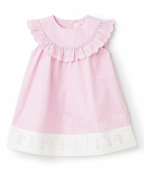 mezzo piano / メゾピアノ ミニ丈・ひざ丈ワンピース | 【人気商品再入荷】【直営店で取り扱い無し】裾ロゴ刺しゅうレースワンピース（ライト ピンク）