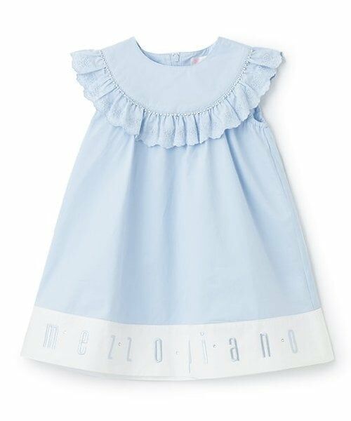 mezzo piano / メゾピアノ ミニ丈・ひざ丈ワンピース | 【人気商品再入荷】【直営店で取り扱い無し】裾ロゴ刺しゅうレースワンピース（サックス）