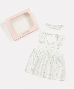 mezzo piano / メゾピアノ スタイ・ビブ | 【BOX付】ローズつぼみ柄エプロン＆ヘアバンドセット