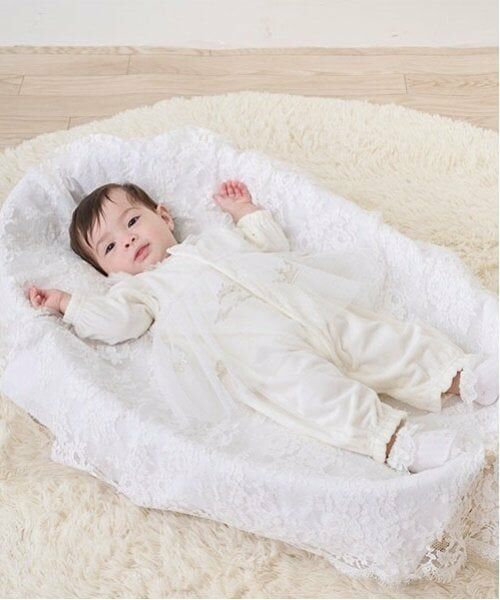 mezzo piano / メゾピアノ ロンパース | リボンティアラ刺しゅうチュール　2wayオール（オフ ホワイト）