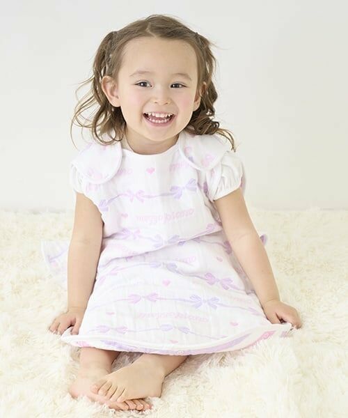 mezzo piano / メゾピアノ ベビー・キッズウエア | リボン柄　4重ガーゼ　スリーパー（オフ ホワイト）