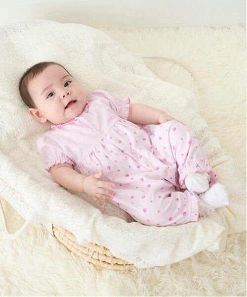 mezzo piano / メゾピアノ ロンパース | いちご柄　半袖2wayオール（ライト ピンク）