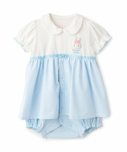 mezzo piano / メゾピアノ ロンパース | ウサギマスコットつきスカート半袖ロンパース（ライト ブルー）