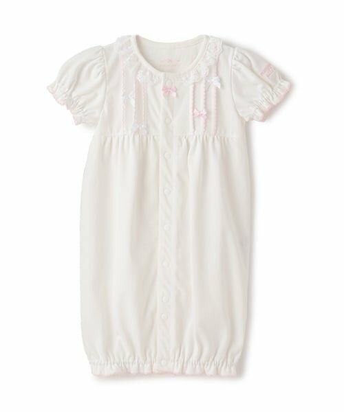 mezzo piano / メゾピアノ ロンパース | タックリボン半袖2wayオール（オフ ホワイト）