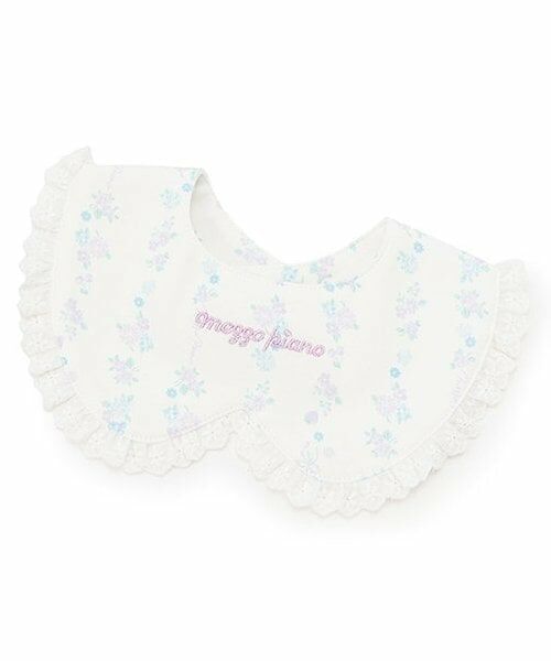 mezzo piano / メゾピアノ スタイ・ビブ | ストライプ花柄　衿風スタイ（オフ ホワイト）