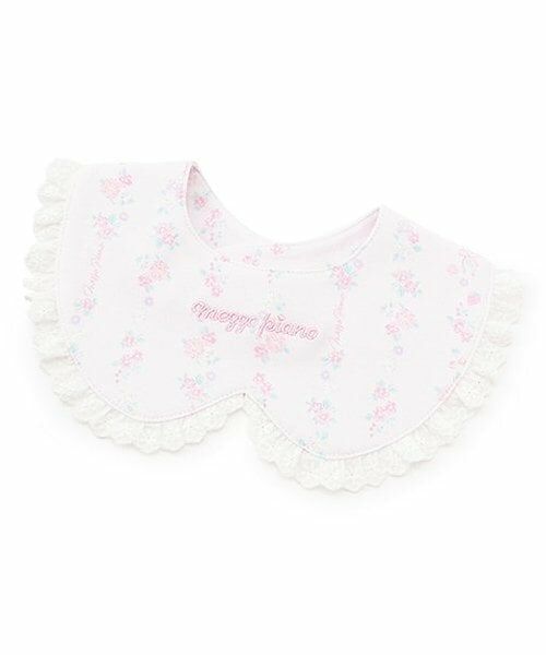 mezzo piano / メゾピアノ スタイ・ビブ | ストライプ花柄　衿風スタイ（ライト ピンク）