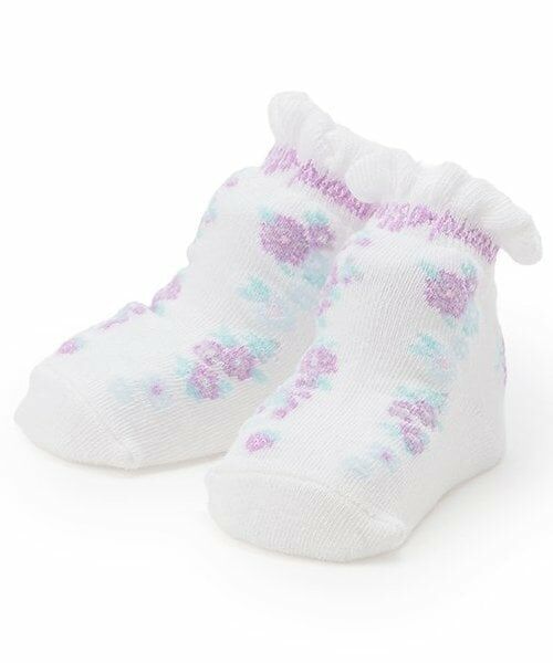 mezzo piano / メゾピアノ ベビー・キッズウエア | ストライプ花柄　ソックス（オフ ホワイト）