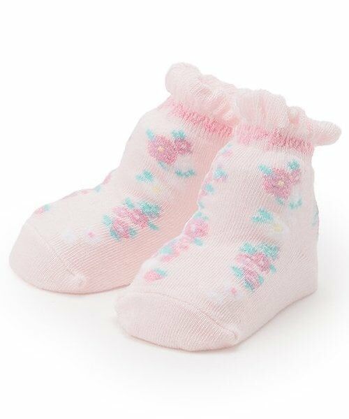 mezzo piano / メゾピアノ ベビー・キッズウエア | ストライプ花柄　ソックス（ライト ピンク）