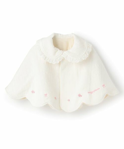 mezzo piano / メゾピアノ ベビー・キッズウエア | リバーシブル　フクレジャガード・バラ刺しゅうケープ（アイボリー）
