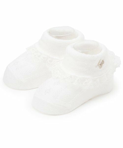 mezzo piano / メゾピアノ ベビー・キッズウエア | レースロゴ刺しゅうソックス（オフ ホワイト）