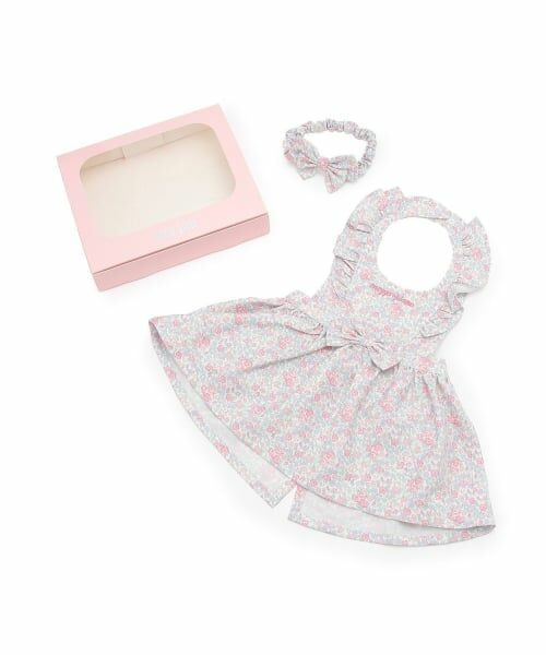 mezzo piano / メゾピアノ スタイ・ビブ | 【BOX付】リトルフラワー柄エプロン＆ヘアバンドセット（オフ ホワイト）