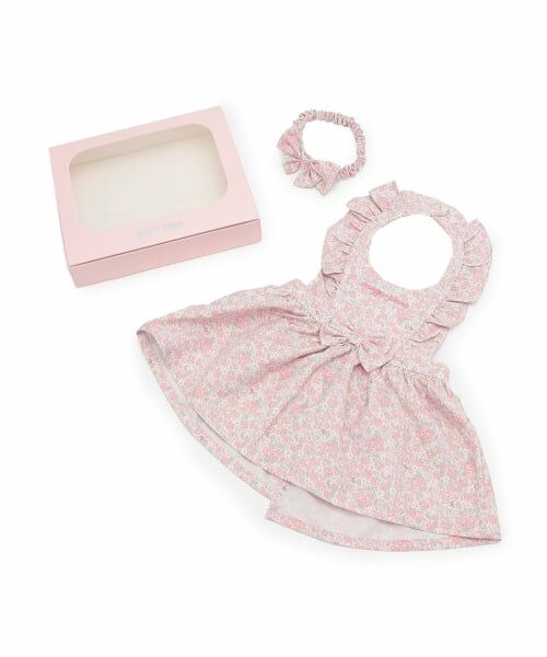 mezzo piano / メゾピアノ スタイ・ビブ | 【BOX付】リトルフラワー柄エプロン＆ヘアバンドセット（ライト ピンク）